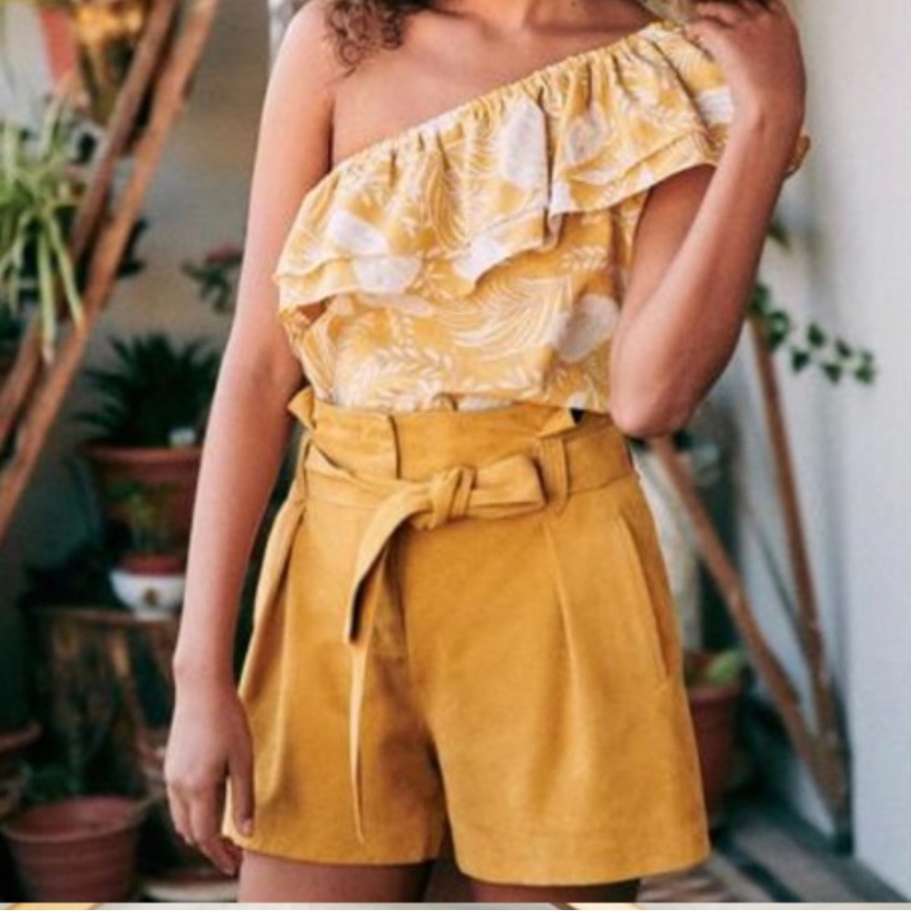 Sezane off shoulder one shoulder linen top 38